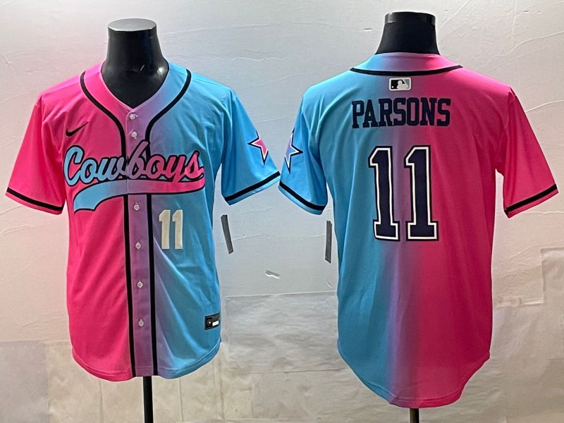 Men 2025 Dallas Cowboys #11 Parsons Blue pink Nike Limited NFL Jersey style 05